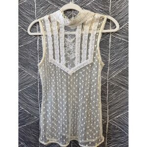 Review Australia Lace Polka Dot High Neck Sleeveless Tank Top Size‎ 10